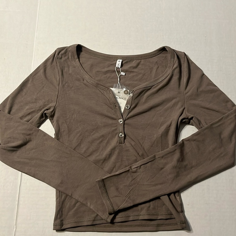 Dark Grey Olive Button Up Top
